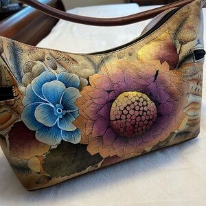 Anuschka Multicolor Floral Leather Shoulder Bag
